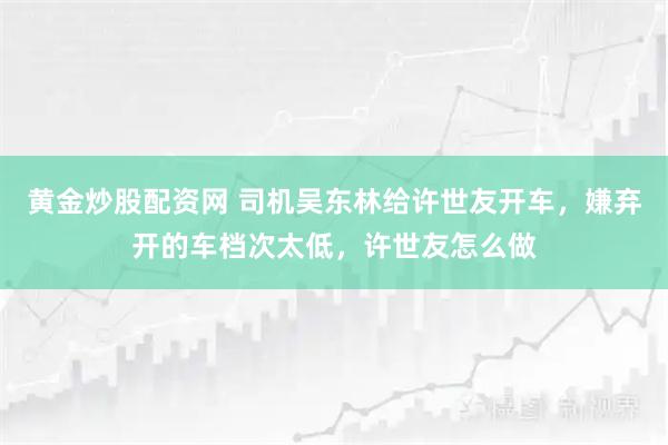 黄金炒股配资网 司机吴东林给许世友开车，嫌弃开的车档次太低，许世友怎么做